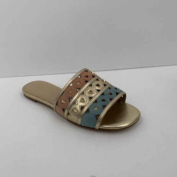 Botkier New York Maeva pastel sandal flat slides gold metallic blue pink new 5.5 - Picture 2 of 8